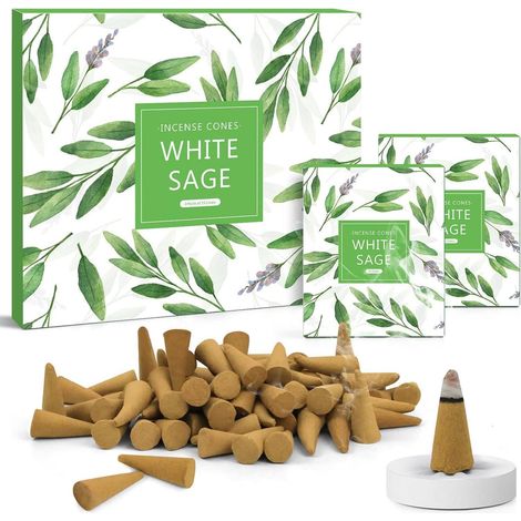 120x SCENTORINI Weißer Salbei Räucherkegel inkl. Halter & Geschenkbox (1/5)