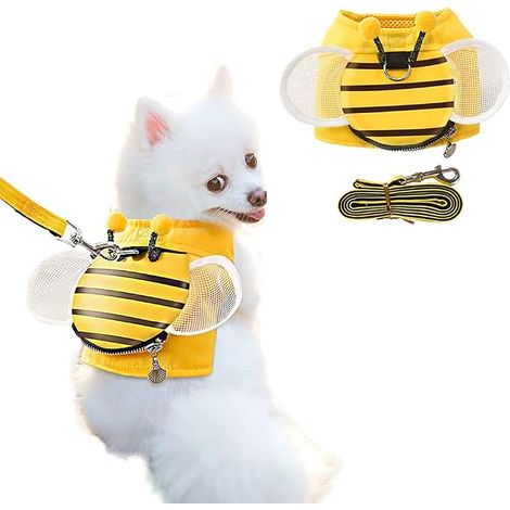 Harnais et laisse en forme d'abeille pour petits chiens, gilet jaune pour chiots avec sac à friandises, harnais mignon avec aile pour chats, lapins et petits chiens (A, Petit) (1/5)