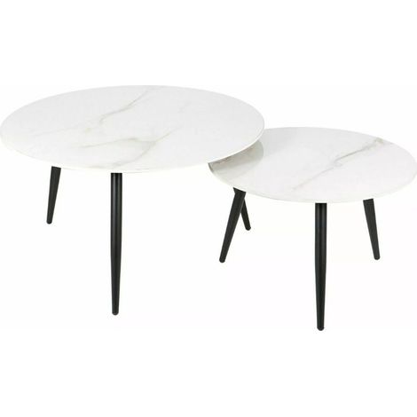 Table basse ronde gigogne avec plateau céramique blanc Edmond (1/5)