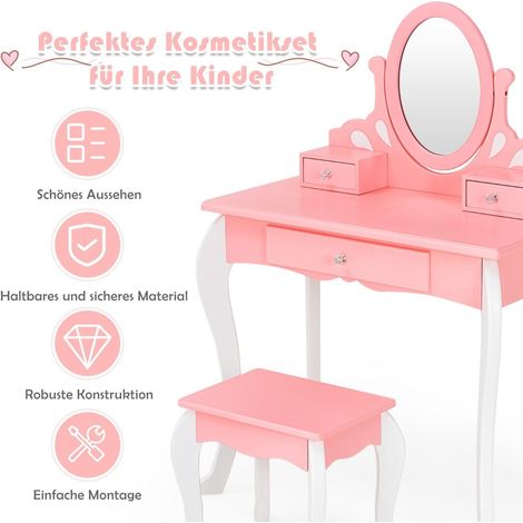 Kinder schminktisch mit hocker prinzessin frisiertisch mit 3 schublade spiegel rosa