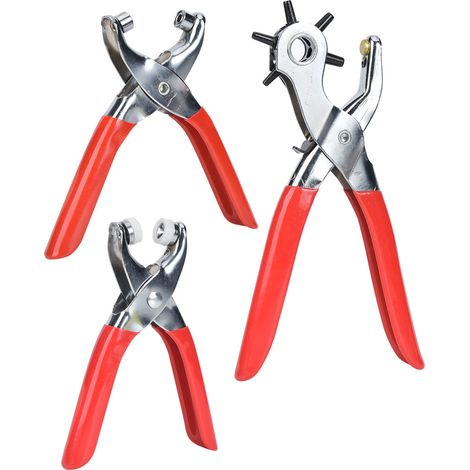 Pince à perforer multifonctionnelle pour ceintures et cuir, outil pour œillets et perforations, poignée rouge (1/5)