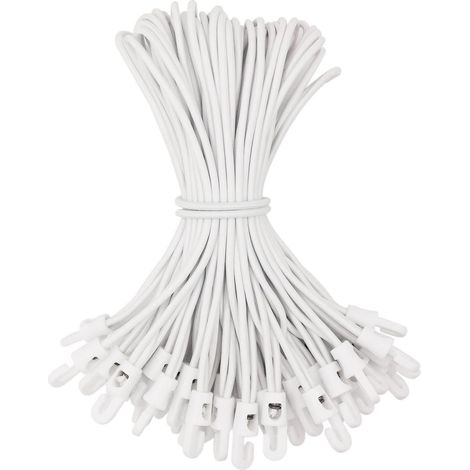Spanngummis mit Haken 50 Stück, 25 cm, Weiß, dehnbar bis 50 cm (1/5)