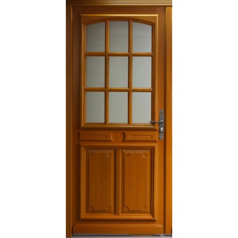 Gd Menuiseries – Porte d'entrée bois vitrée marine H215 x L90 cm – Ouverture à gauche – Vitrage élégant pour entrée lumineuse – Installation résidentielle et professionnelle