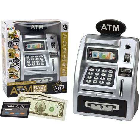 Salvadanaio ATM per bambini che imparano a risparmiare argento nero