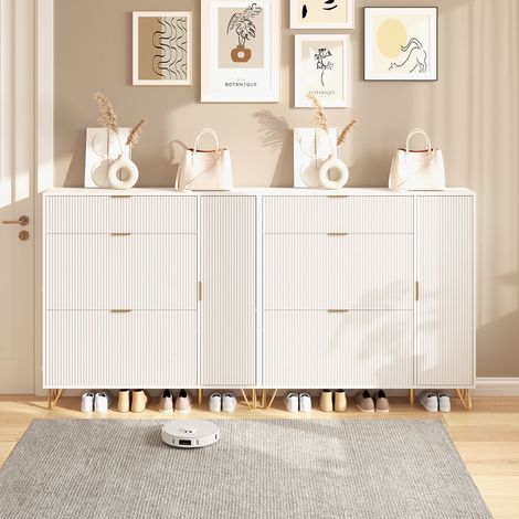 Schuhschrank 110 x 24 x 111,5 cm – moderner Stauraumschrank für Eingangsbereich und Flur aus MDF – Weiß