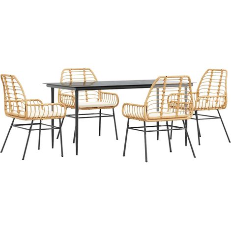 Maison Exclusive - Set da Pranzo da Giardino 5pz con Cuscini Polyrattan Vetro (1/5)