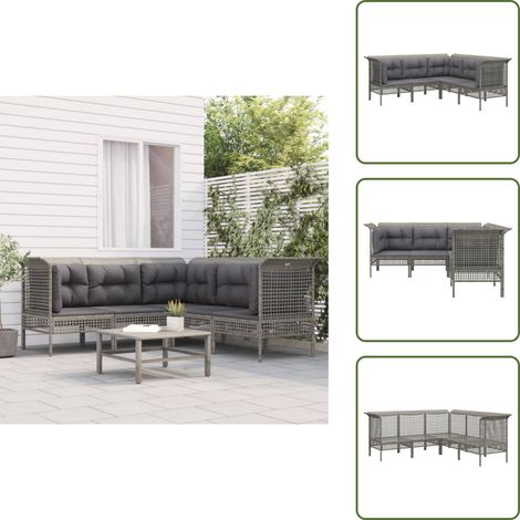 Ratán sintético - vidaXL Set de muebles de jardín 5 pzas y cojines ratán sintético gris - Muebles al aire libre