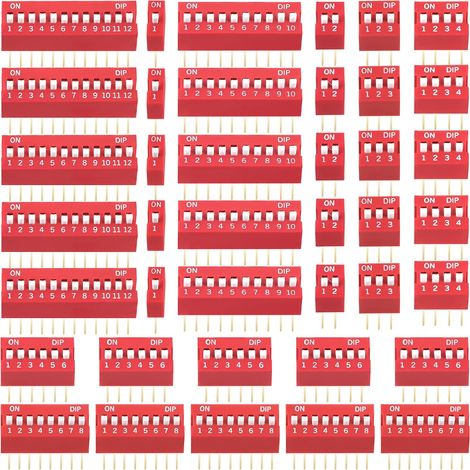 Dip Switch - 1 2 3 4 6 8 10 12 Pines - Paso 2,54 mm - Doble Fila - Tipo Deslizante On Off - Para Prototipado PCB y Planchas de Prueba - 40 Unidades (1/5)