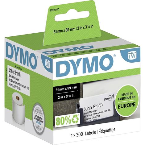 DYMO S0929100 Rotolo di etichette 89 x 51 mm Carta Bianco 300 pz. Non adesiva Etichetta per appuntamenti, Biglietto da (1/4)