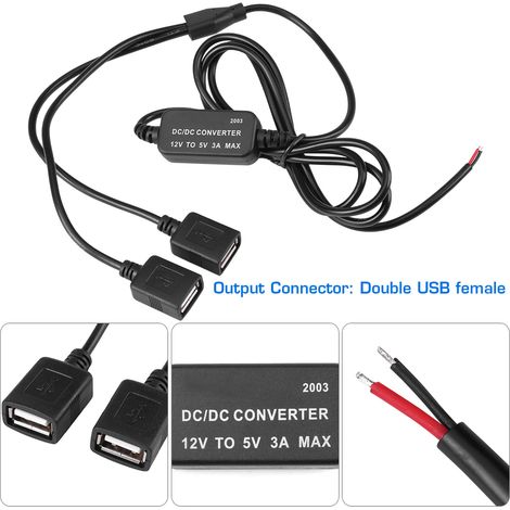 Convertisseur abaisseur DC-DC 12V vers 5V USB 5V 3A avec deux sorties USB femelles. (1/5)