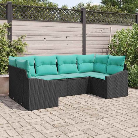 vidaXL Sofa Set mit Kissen 6 pcs Schwarz Poly-Rattan (1/5)