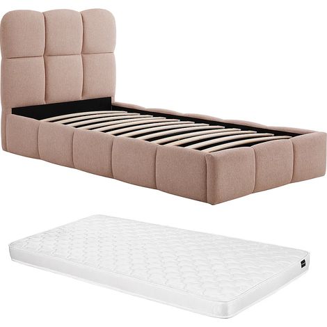 Lit coffre 90 x 190 cm – Tissu texturé – Rose + Matelas – DILUDO (1/5)