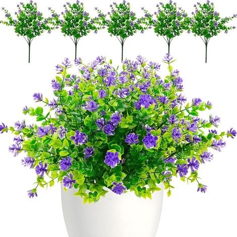 Artificial Flowers Outdoor Artificial Flower Bouquet Artificial Plants UV Resistant Balcony Plants for Balcony Planter Indoor Outdoor Purple (1/5)