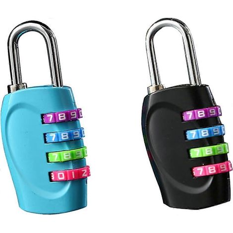 Lot de 2 cadenas à combinaison réinitialisable à 4 chiffres pour école, salle de sport, abri de jardin, clôture, moraillon et garage (noir + bleu). (1/5)