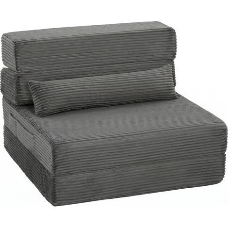 Fauteuil de sol pliable en velours côtes - fauteuil convertible en lit 70 x 200 cm, gris foncé (1/5)