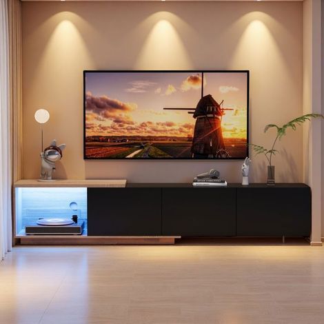 Mobile TV - Estensibile 163-240cm - LED Integrata - Ripostiglio Discreto - Legno e Metallo Moderno