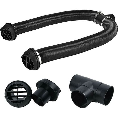 Kit accessoires gaines air chaud Cozevdnt, 2 tuyaux, 2 bouches d'aération, 1 raccord en T, 60 mm, noir (1/4)