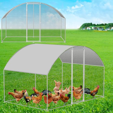 SWANEW Recinzione per pollaio Acciaio zincato con recinzione in rete con serratura Area coperta Pollaio per piccoli animali 3 x 2 x 2 m 6 m² cupola (1/5)