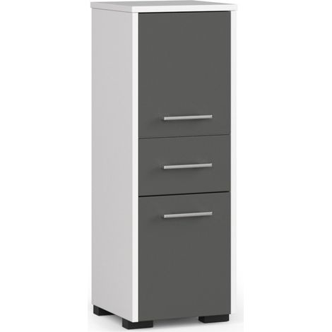 Akord – Colonne de salle de bain blanche 30 cm – 2 portes battantes – 1 tiroir – 3 étagères – Panneau stratifié – Finition mate – 85x30x30 cm (1/5)