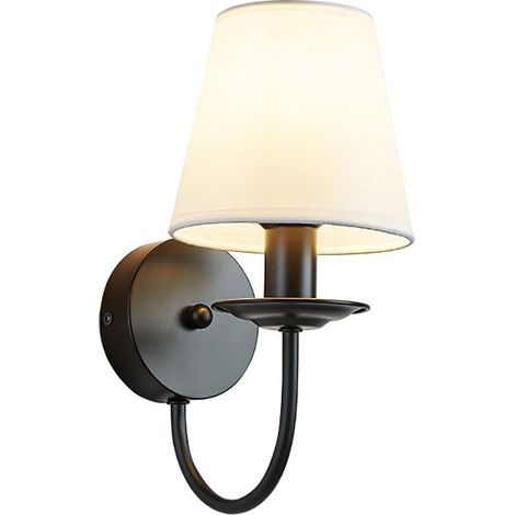 Applique de chevet rétro, applique murale en métal noir avec abat-jour en tissu blanc, applique murale style chandelier vintage, luminaire E27, appliques murales décoratives pour porche d'intérieur (1/5)
