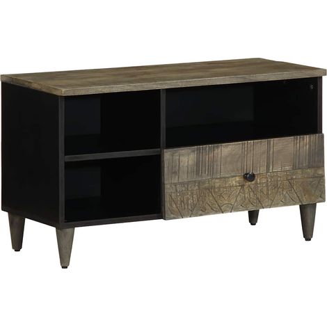Mobile porta TV in legno massello di mango con ampio spazio di archiviazione 80 x 33 x 46 cm stile decorativo nero 020057750