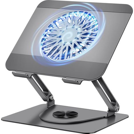 Support Ordinateur Portable avec Ventilateur PC Portable Magnétique, Rotation 360°, Capacité de Charge de 10 KG et 18dB de Silence, Support pour Laptops/Tablettes Jusqu'à 16”(Gris) (1/5)