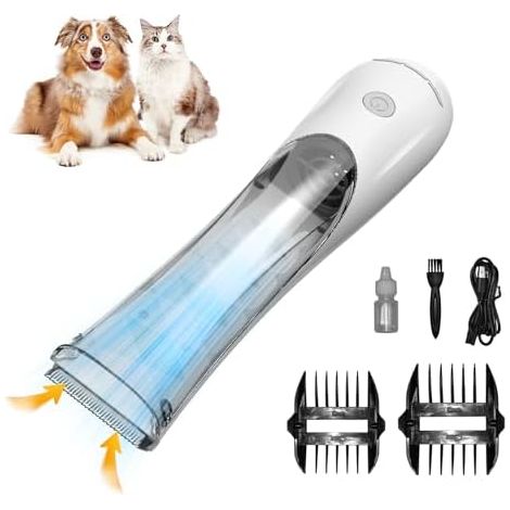 Tondeuse pour chiens avec aspirateur intégré - 3 vitesses, faible niveau sonore, tondeuse sans fil rechargeable pour animaux de compagnie-AquaForge