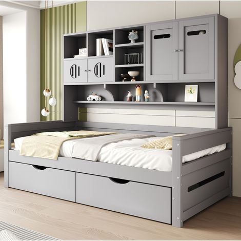 Cama multifunción 90 x 200 cm con almacenamiento, 2 cajones grandes, gris DESVIAE (1/5)