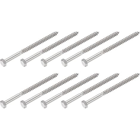Hex Tirefond Vis (M8x120mm)10pcs, 304 Inox Acier Autotaraudeurs Bois Boulons - pour Ménage Applications