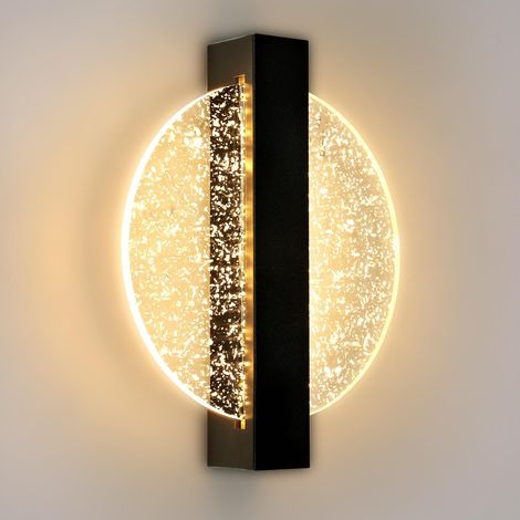 COMELY LED Wall Light 12W, Modern Wall Lamp in Aluminum, Black, Round Acrylic Indoor Wall Sconce for Living Room, Bedroom, Staircase, Hallway - Warm Light 3000K