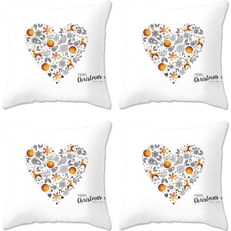 Ensemble de 4 housses de coussin, lin respirant, motifs Noël, fermeture éclair invisible, décoration salon chambre (1/5)