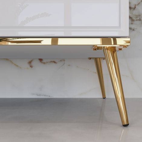 Wohnzimmer Komplett Set GUBIN-131 in weiß Hochglanz mit goldenen Akzenten (1/5)