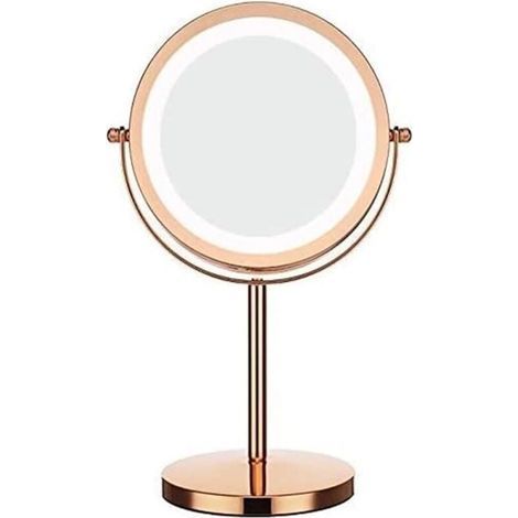 Grande coiffeuse éclairée, coiffeuse rotative éclairée, coiffeuse à luminosité réglable (or rose) (1/4)