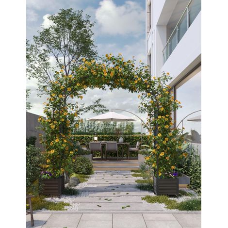 Garvee Arco da Giardino con Fioriera e Ruote Bloccabili, Altezza 2.4m Traliccio per Piante Rampicanti in Metallo, Supporto per Rose Edera Matrimoni Decorazione Esterna, PP Resistente UV (1/5)