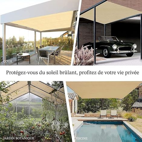 Sun Protection Sun Shade Sail Rectangular Canvas HDPE Anti-UV Car Awning with Ropes and Cable Ties for Garden, Patio, Balcony, Camping, Pergola, Hole, Sand (1/4)