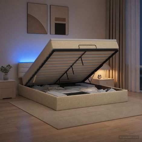vidaXL Cama tipo otomana con colchón y LED Crema 140 x 190 cm Tela (1/5)