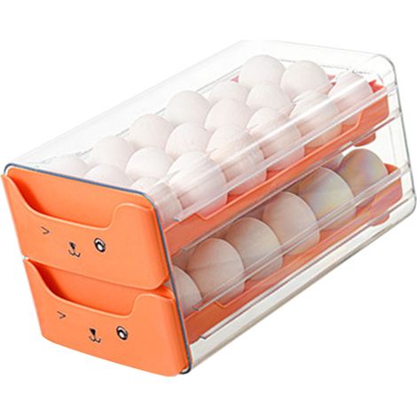 Boîte à œufs double compartiment transparente avec extension et compartiments indépendants, pour réfrigérateur, orange (1/5)