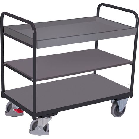VARIOfit Etagenwagen, niedrig mit 3 Ladeflächen und Rand 1000x600mm Anthrazitgrau RAL 7016