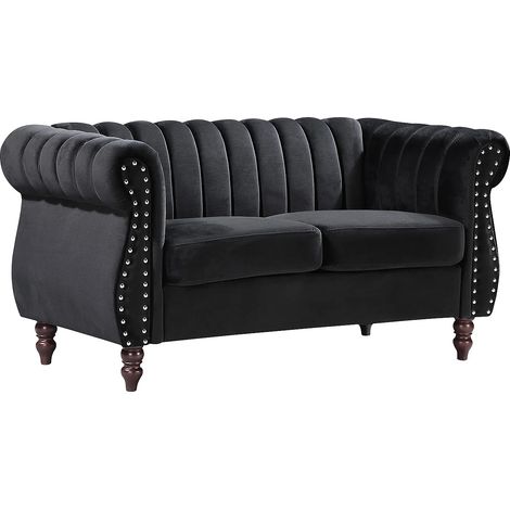 Canapé chesterfield 2 places en velours noir TRUMBO (1/3)