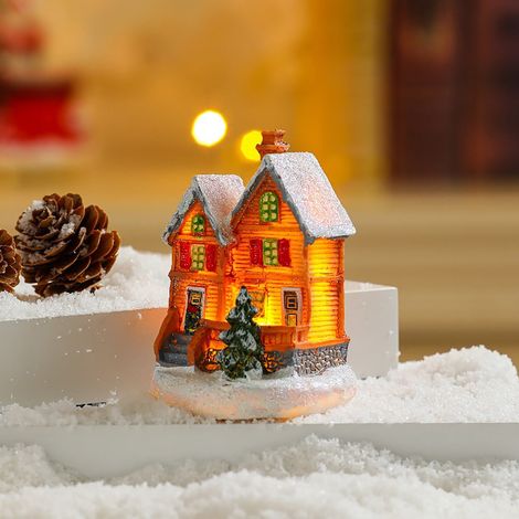 Maison De Village De Noël - Maison En Résine Avec Lumière LED - Décoration De Table Pour Intérieur - Ornement Festif - Lot De 1 (1/2)