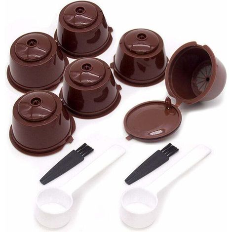 Set mit 6 wiederverwendbaren, nachfüllbaren Kaffeekapselfilterbechern, 2 Teelöffeln und 2 Bürsten (1/5)