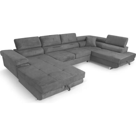 Ecksofa Aller U XXL-Ecksofa mit Schlaffunktion und zwei Bettkasten in Dunkelgrau, rechte Seite