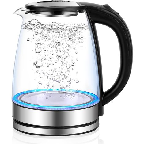 Bouilloire en verre 2,0 L 2300 W sans BPA avec éclairage LED et bouilloire en verre borosilicaté 360 ° pour thé et thé sec (1/5)