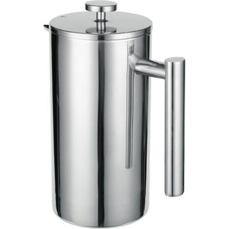 Cafetière à piston en acier inoxydable, 1 litre (5 tasses), cafetière isotherme à double paroi isolée, avec filtres de rechange et instructions.