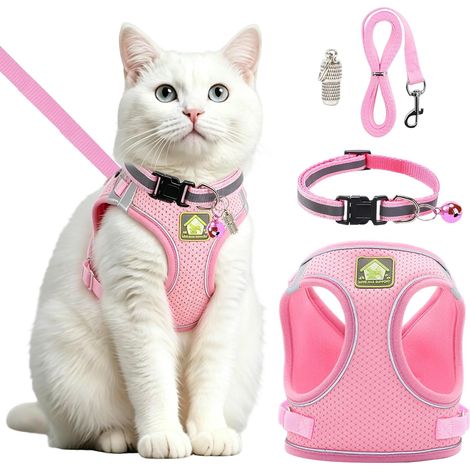 Harnais Chaton Réfléchissant, Anti-éclatement Harnais, Laisse Chat (Rose) (1/5)