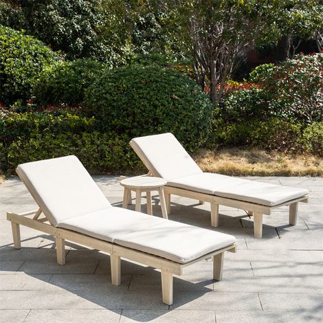 Abrihome Acacia Wood Outdoor Lounger & Table Set – 160kg Capacity, Solid Wood, Naturally Antibacterial – Ideal for Balcony, Garden or Patio – 2 Loungers + Side Table (1/5)