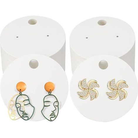 [MAI USATO]Confezione da 100 cartoncini rotondi per orecchini con chiusure, 4 cm, espositori per gioielli pendenti, confezioni per orecchini (bianchi) (1/4)
