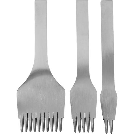 Ensemble de 3 ciseaux à cuir et à perforatrice en acier et cuir (2+5+10 dents) pour le travail du cuir (3 mm 0,12 pouce) (1/3)