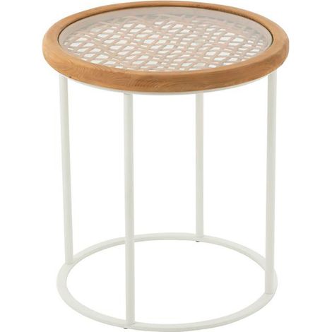 Table d'appoint ronde 50x56 cm en verre, sapin et métal blanc - ILUZ
