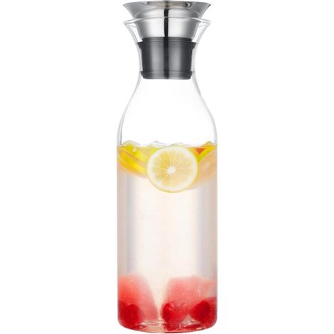 Carafe à eau - Carafe à eau en verre - Carafe à eau en verre avec couvercle - Carafe - Bouteille d'eau 1 litre - Bouteille d'eau en verre - Carafe pour boissons fraîches - Bouilloire - 1 litre - Trans (1/5)